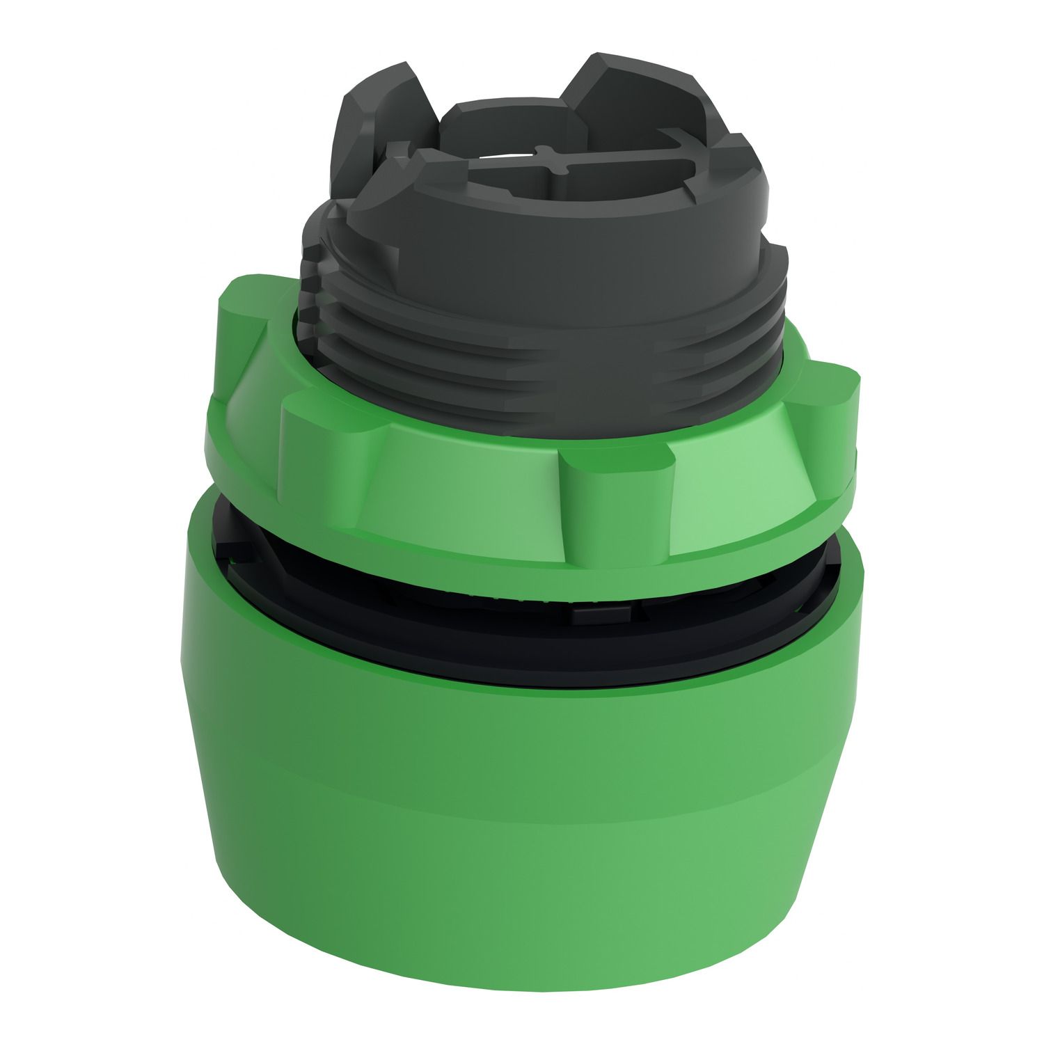 Picture of Push button head, Harmony XB5, plastic, flush, green, 22mm, spring return, coloured boot, unmarked
