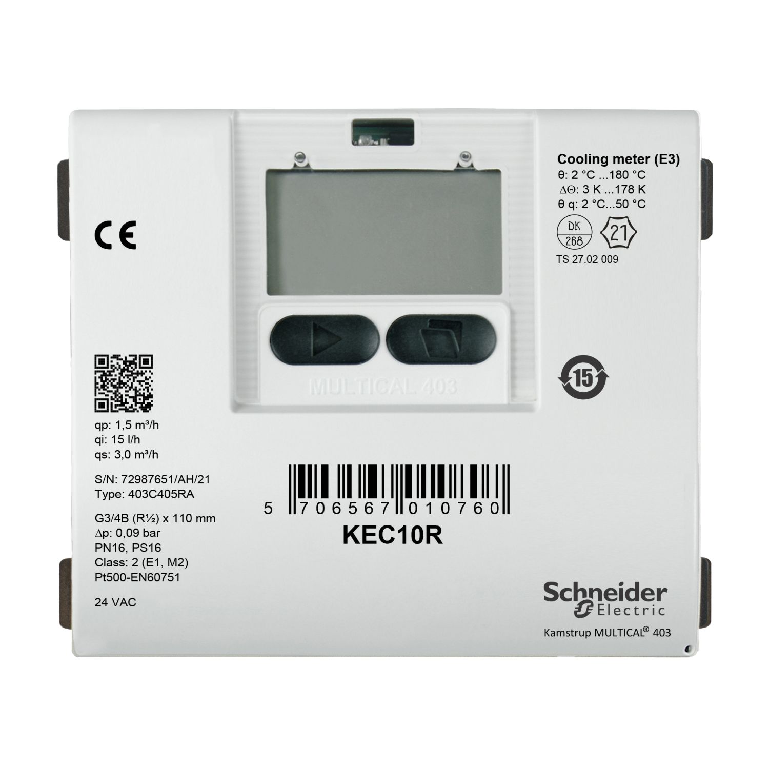 Picture of KE Series Cooling Meter, R1 Threaded Brass, 3.5 m³/h Nominal, Return