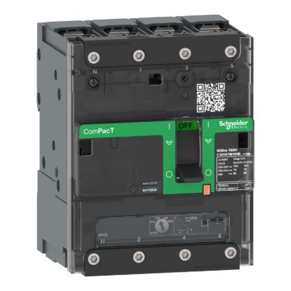 Picture of Circuit breaker, ComPacT NSXm 63E, 16kA/415VAC, 4 poles 3D (neutral not protected), TMD trip unit 25A, lugs/busbars