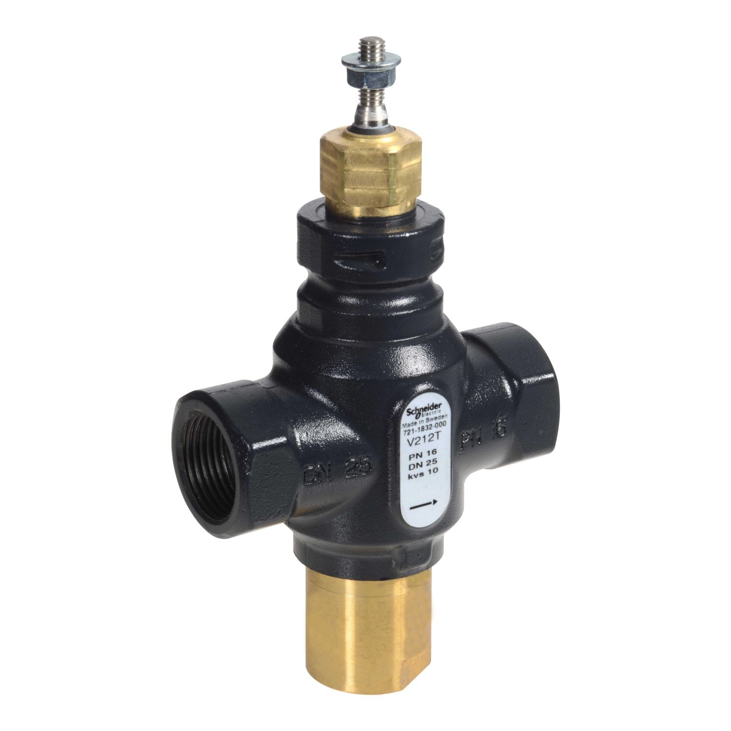 Picture of Venta V212T Globe Valve, 2-Way, PN16, Rp 1 1/2 Internal thread, Balanced Plug, DN40, 25 Kvs, Nodular Iron, Brass Plug.