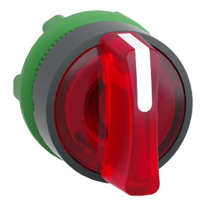 Picture of Head for illuminated selector switch, Harmony XB5, universal LED,  red handle, 22mm, 3 positions, stay put