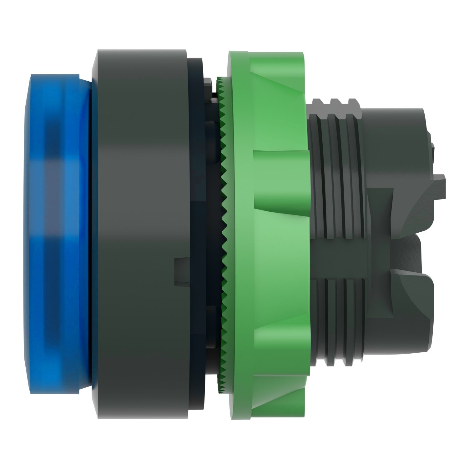 Picture of Head for illuminated push button, Harmony XB5, blue projecting, 22mm, universal LED, spring return, unmarked