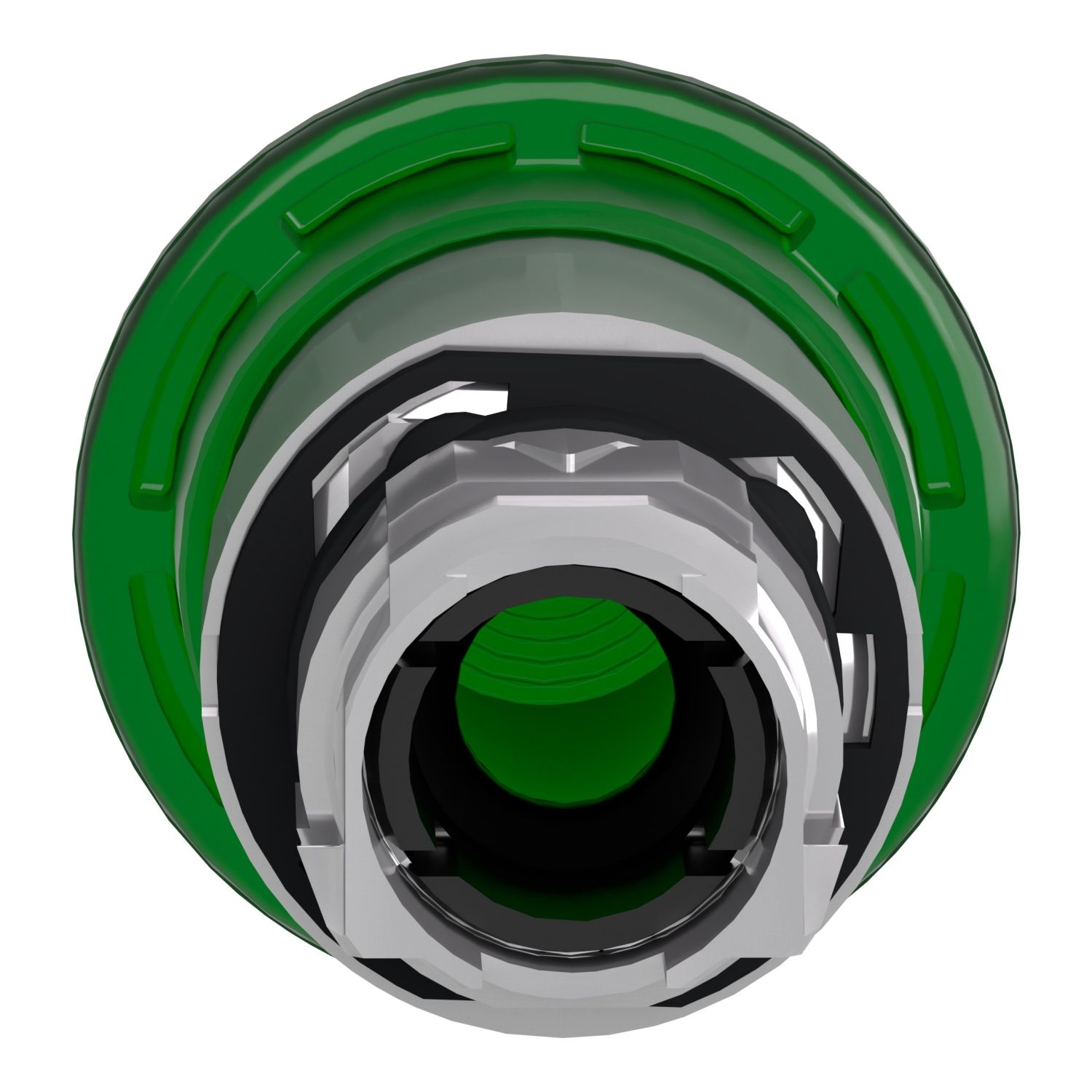 Picture of Head for illuminated push button, Harmony XB4, metal, green mushroom 40mm, 22mm, universal LED, spring return