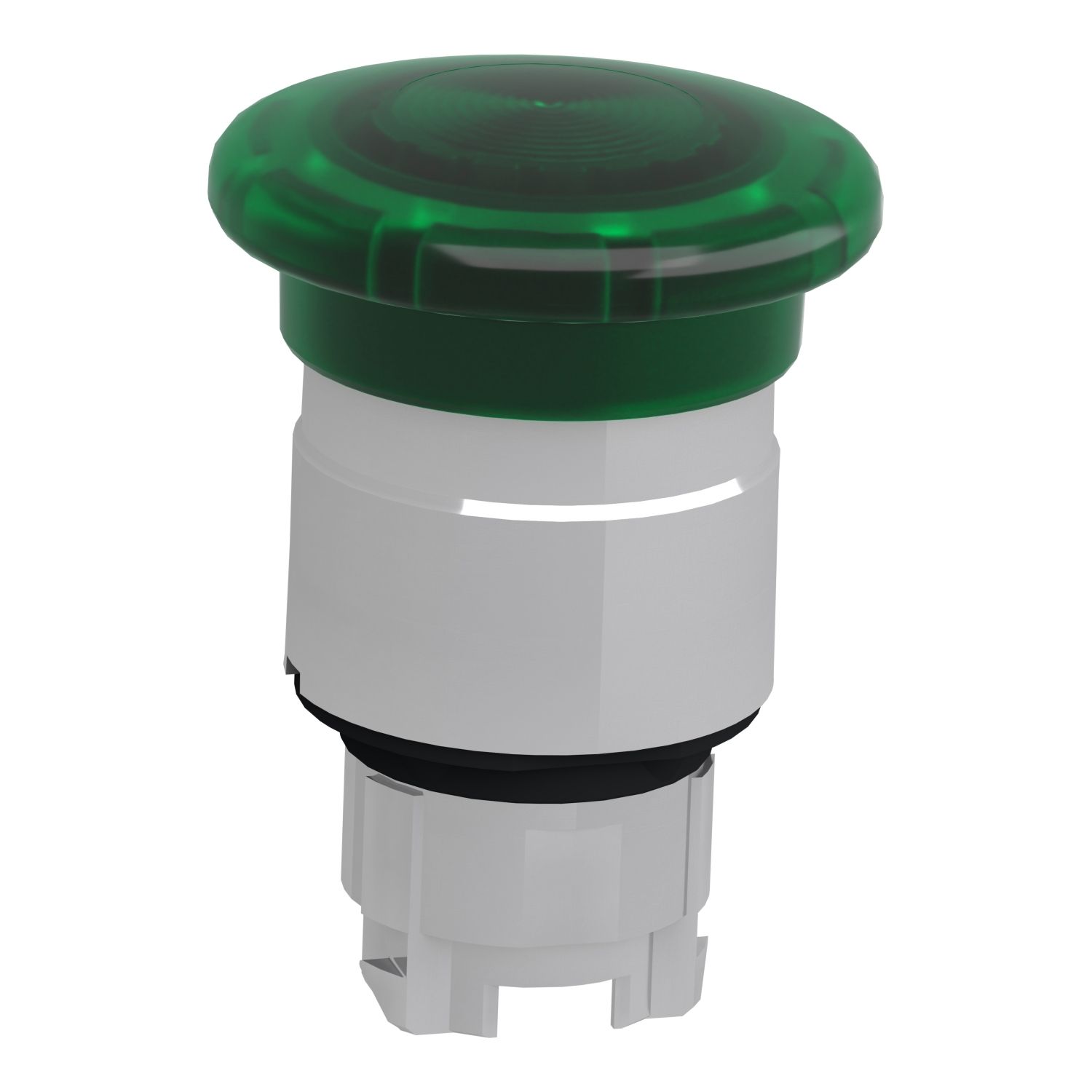Picture of Head for illuminated push button, Harmony XB4, metal, green mushroom 40mm, 22mm, universal LED, spring return