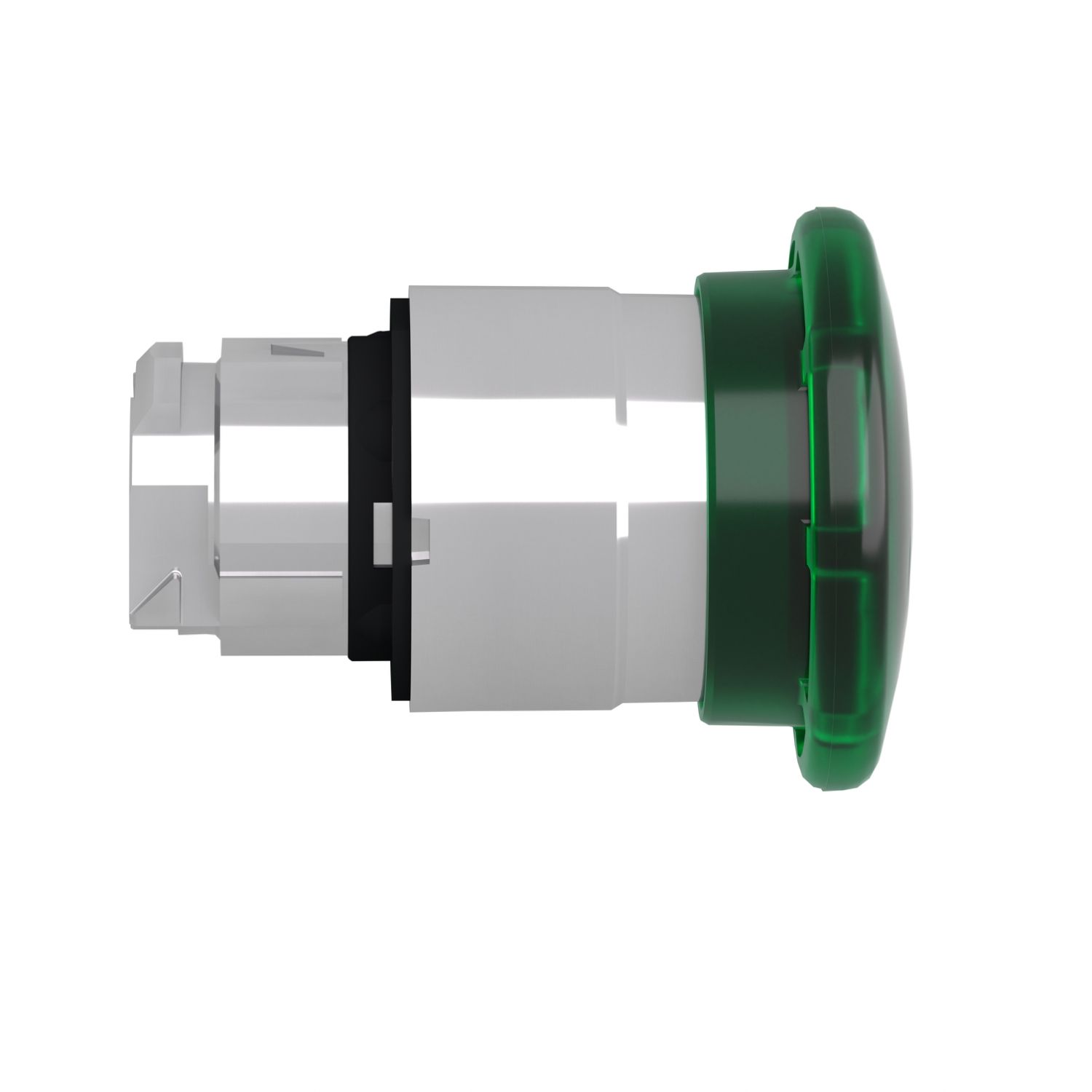 Picture of Head for illuminated push button, Harmony XB4, metal, green mushroom 40mm, 22mm, universal LED, spring return