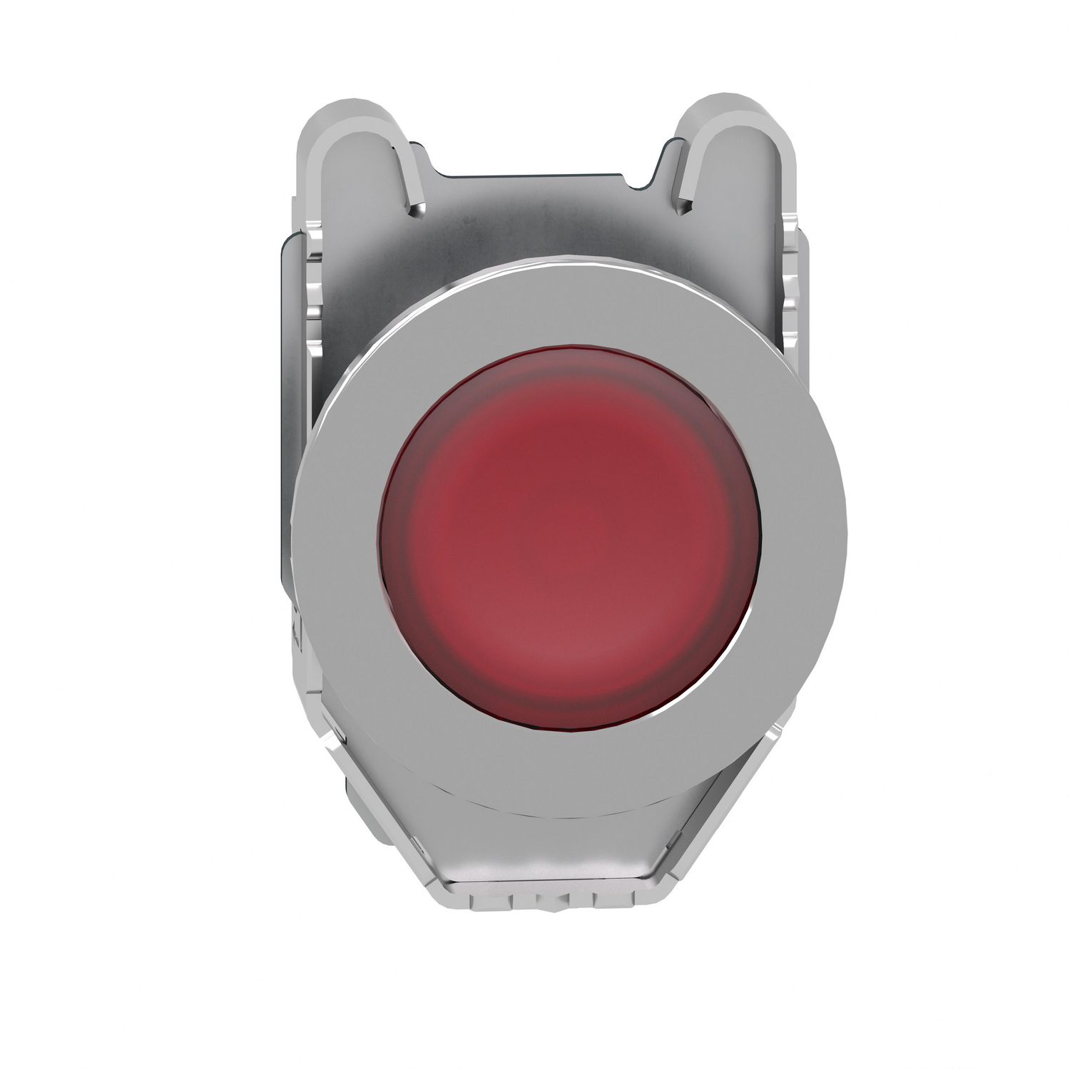 Picture of Head for illuminated push button, Harmony XB4, metal, red flush, 30mm, spring return, universal LED, unmarked
