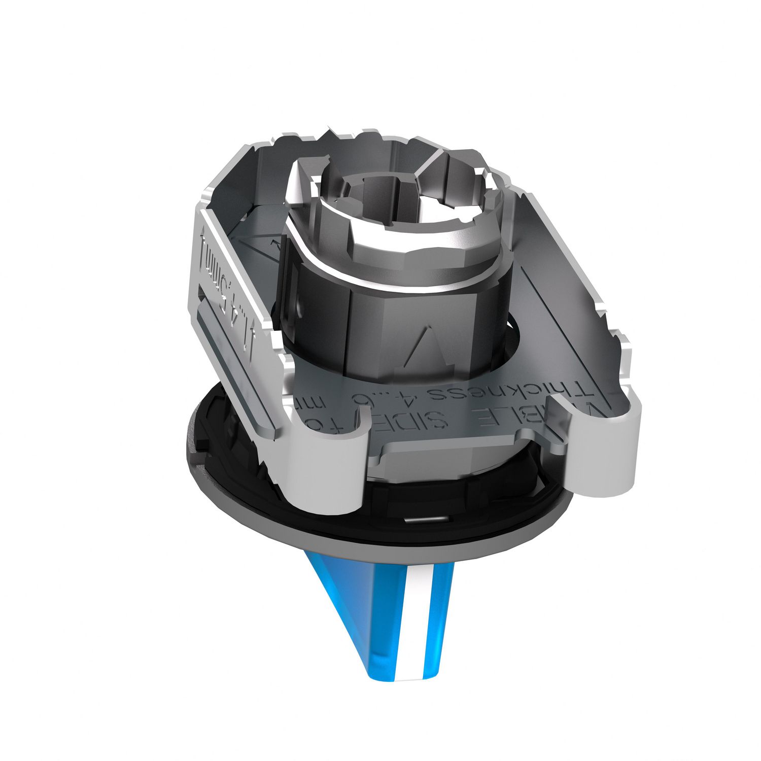 Picture of Head for illuminated selector switch, Harmony XB4, universal LED,  blue handle, flush, 30mm, 3 positions, spring return