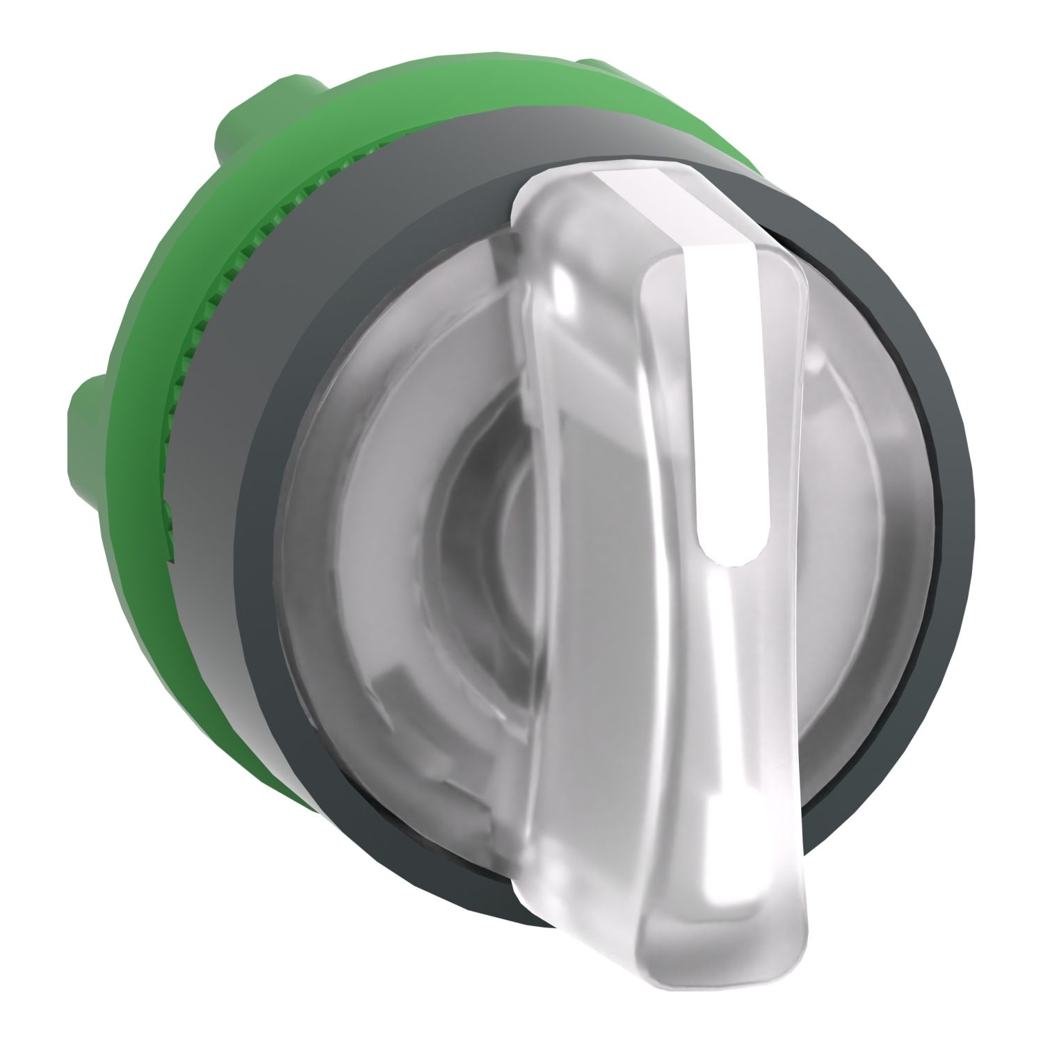 Picture of Head for illuminated selector switch, Harmony XB5, dark grey plastic, white handle, 22mm, universal LED, 3 positions, left to center
