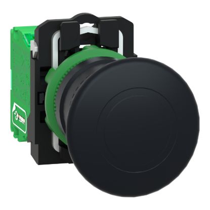 Picture of Wireless and batteryless transmitter, Harmony XB5R, mushroom head 40mm, plastic, black, 22mm, spring return