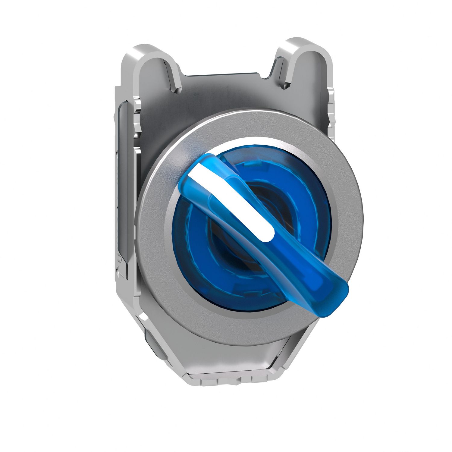 Picture of Head for illuminated selector switch, Harmony XB4, metal, blue handle, 30mm, universal LED, 2 positions, stay put