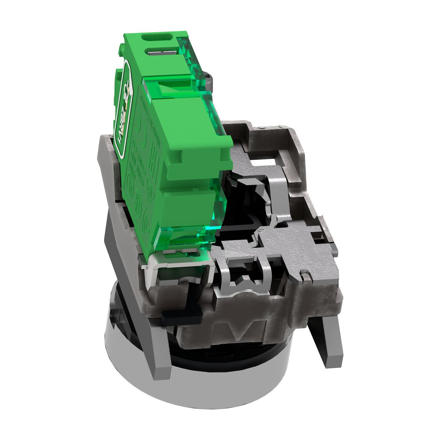 Picture of Wireless and batteryless transmitter, Harmony XB5R, push button, metal, green, 22mm, spring return