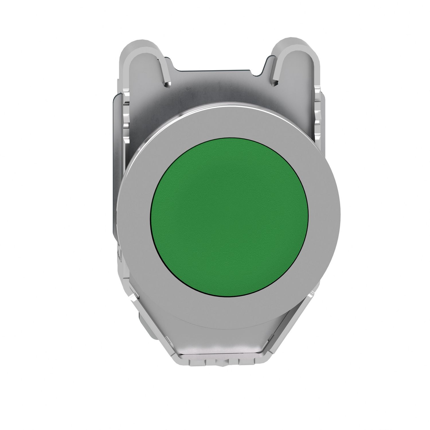 Picture of Flush mounted push button head, Harmony XB4, metal, green, 30mm, spring return, unmarked