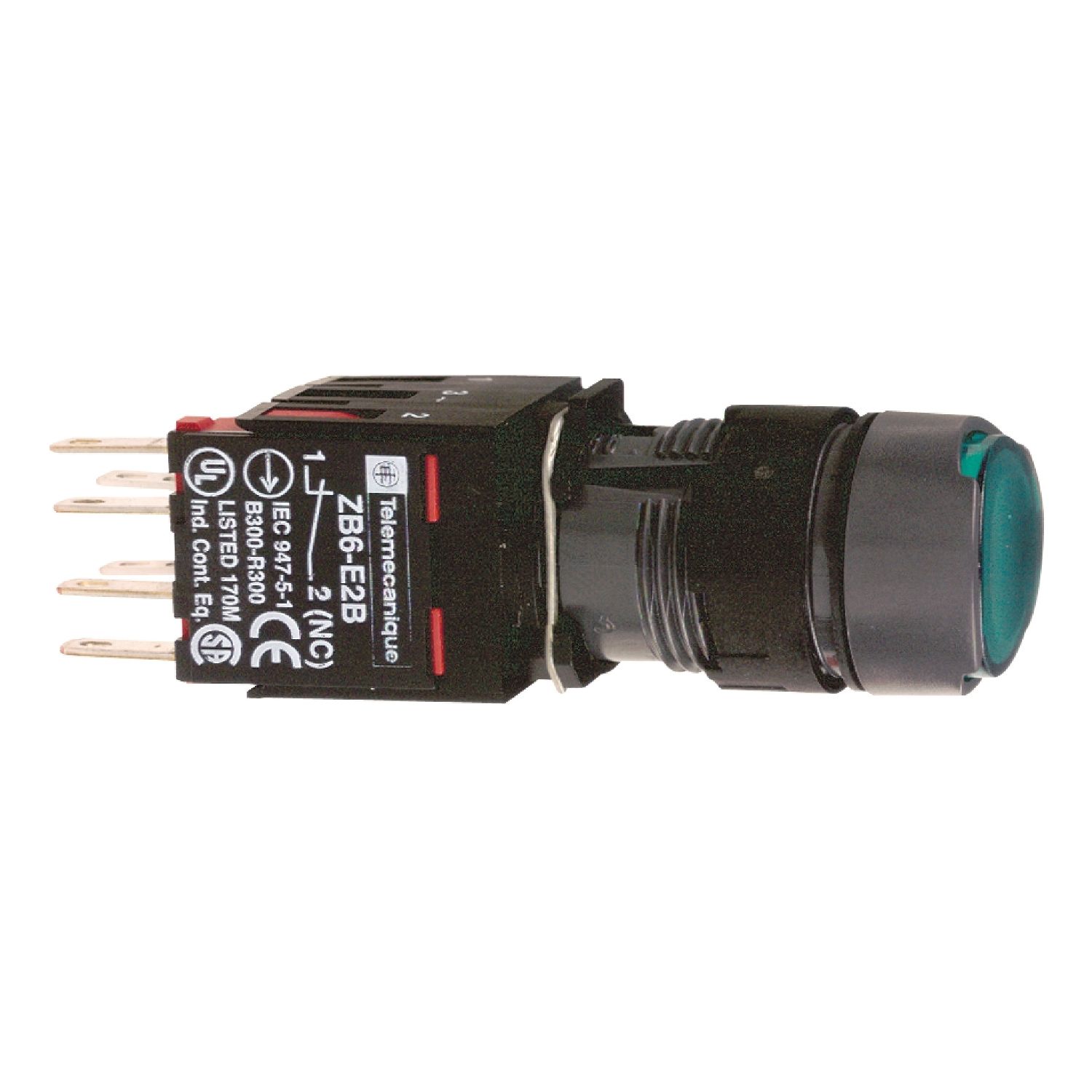 Picture of Complete illuminated push button, Harmony XB6, green flush, 16mm, spring return, 1NO + 1NC,  12...24V