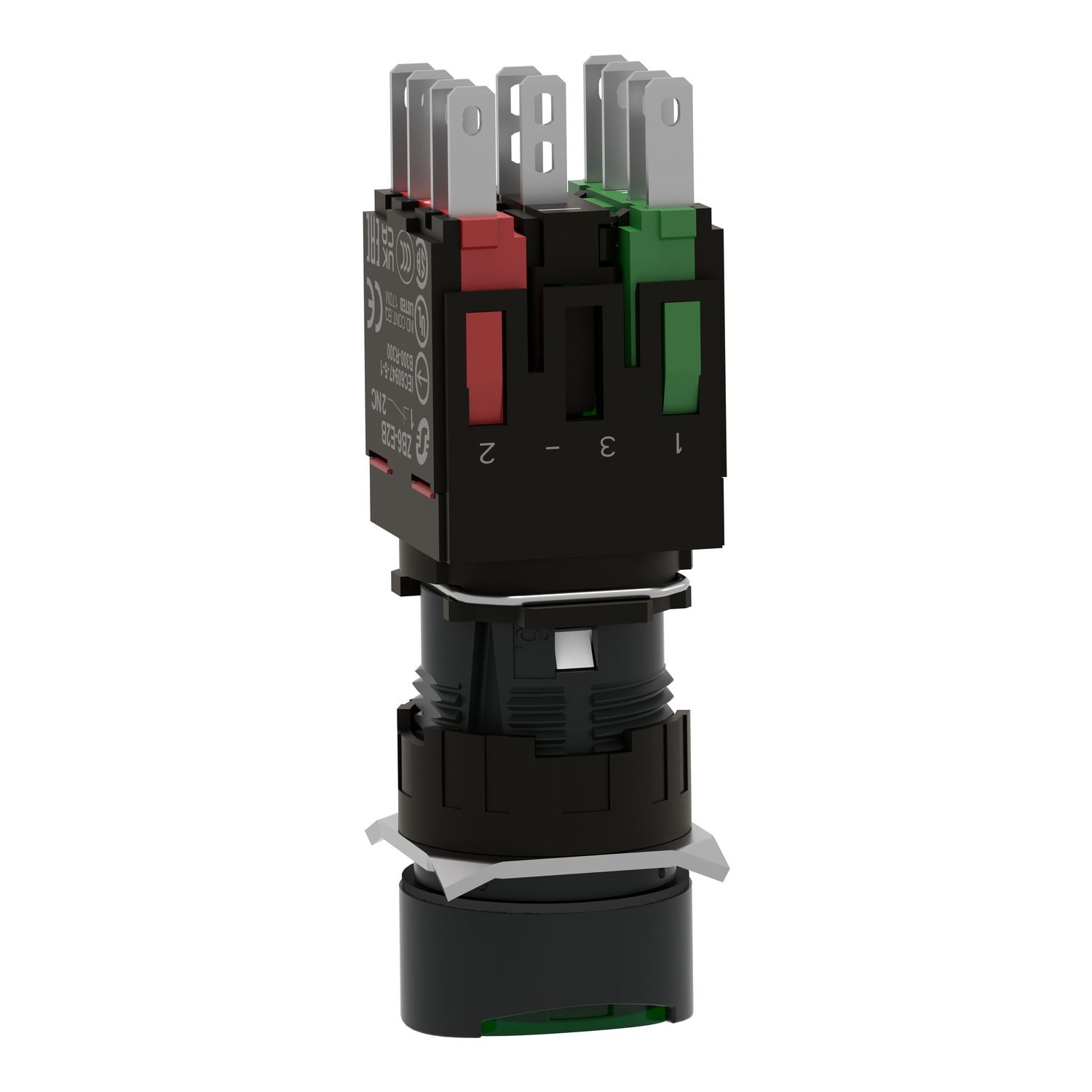 Picture of Complete illuminated push button, Harmony XB6, green flush, 16mm, spring return, 1NO + 1NC,  12...24V