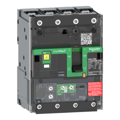 Picture of Circuit breaker, ComPacT NSXm 160H, 70kA/415VAC, 4 poles, MicroLogic 4.1 trip unit 100A, lugs/busbars