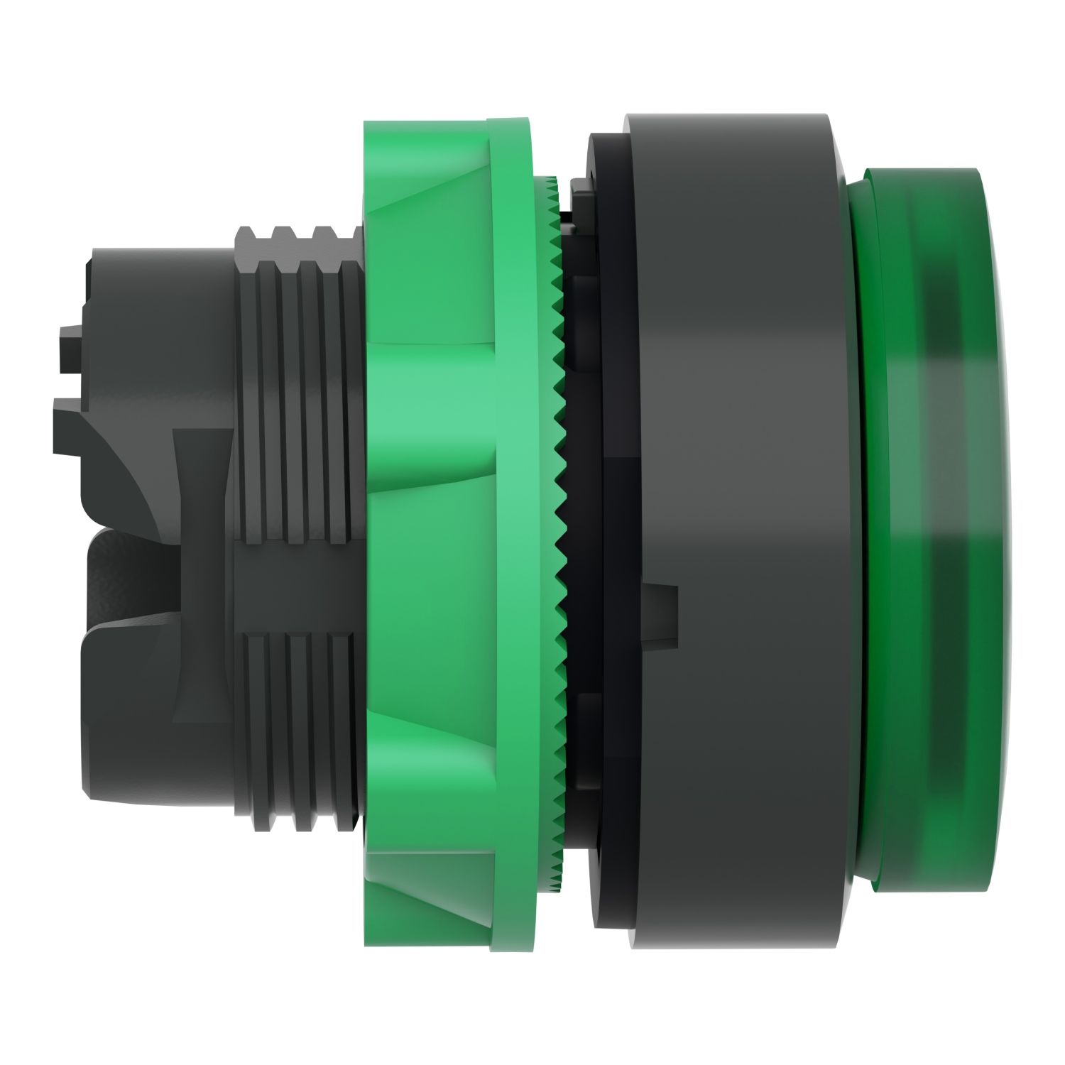 Picture of Head for illuminated push button, Harmony XB5, green projecting, 22mm, universal LED, spring return, unmarked