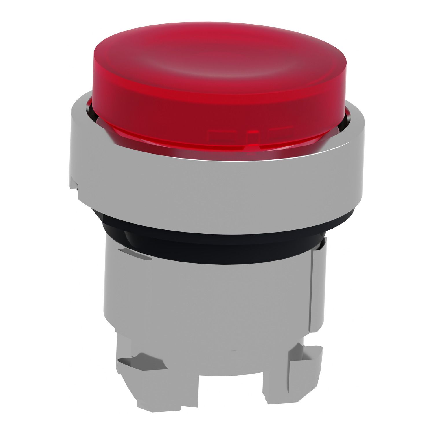 Picture of Head for illuminated push button, Harmony XB4, metal, red projecting, 22mm, universal LED, spring return, plain lens