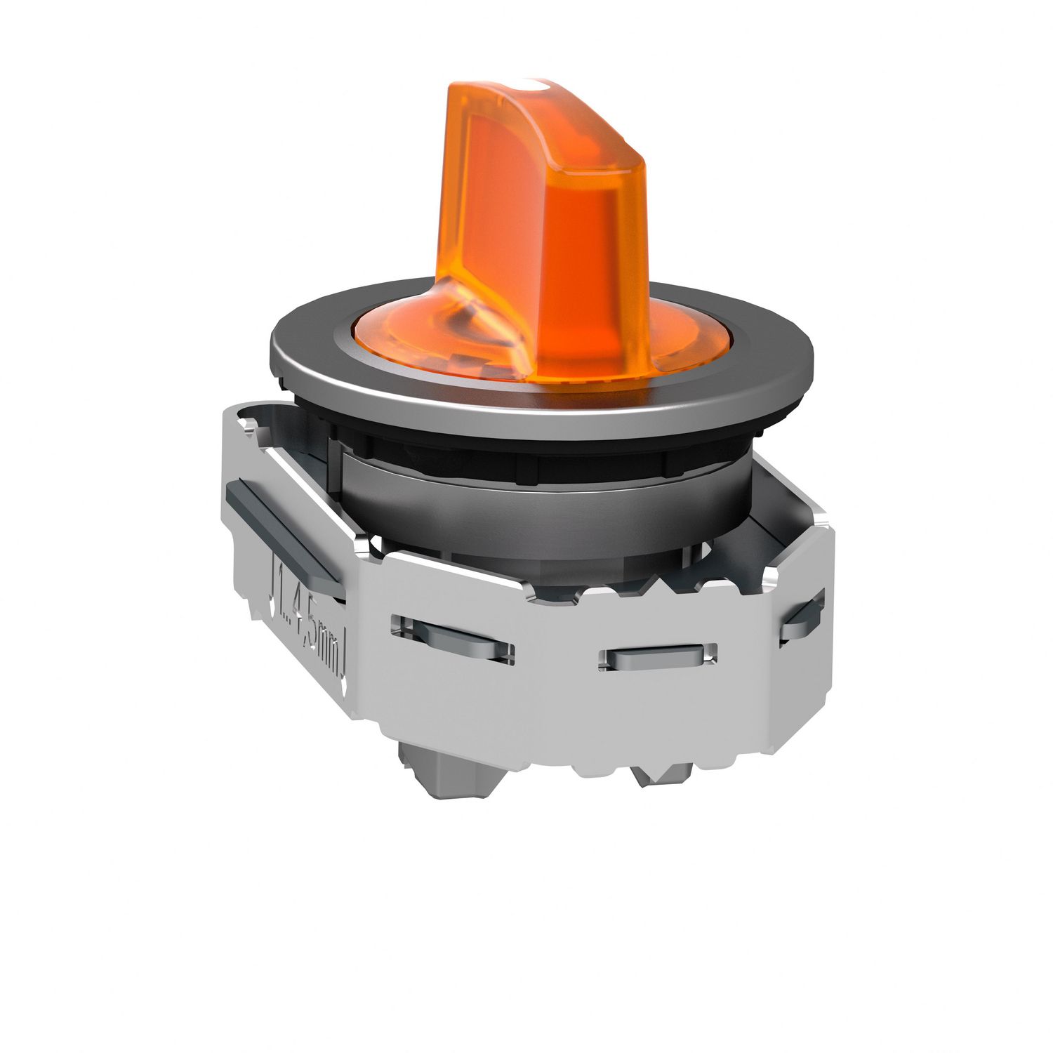 Picture of Head for illuminated selector switch, Harmony XB4, metal, orange handle, flush mounted, 30mm, universal LED, 3 positions
