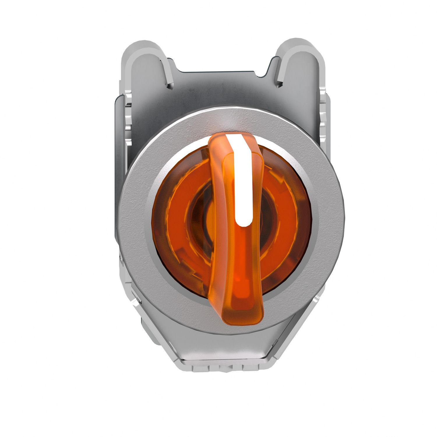 Picture of Head for illuminated selector switch, Harmony XB4, metal, orange handle, flush mounted, 30mm, universal LED, 3 positions