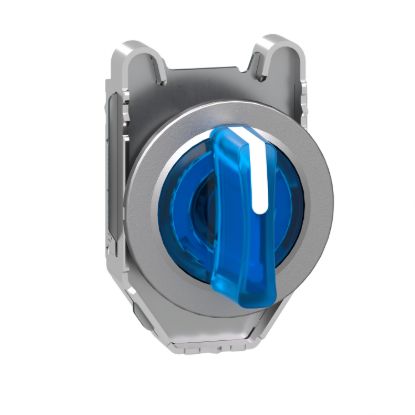 Picture of Head for illuminated selector switch, Harmony XB4, metal, blue handle, 30mm, universal LED, 3 positions, to center