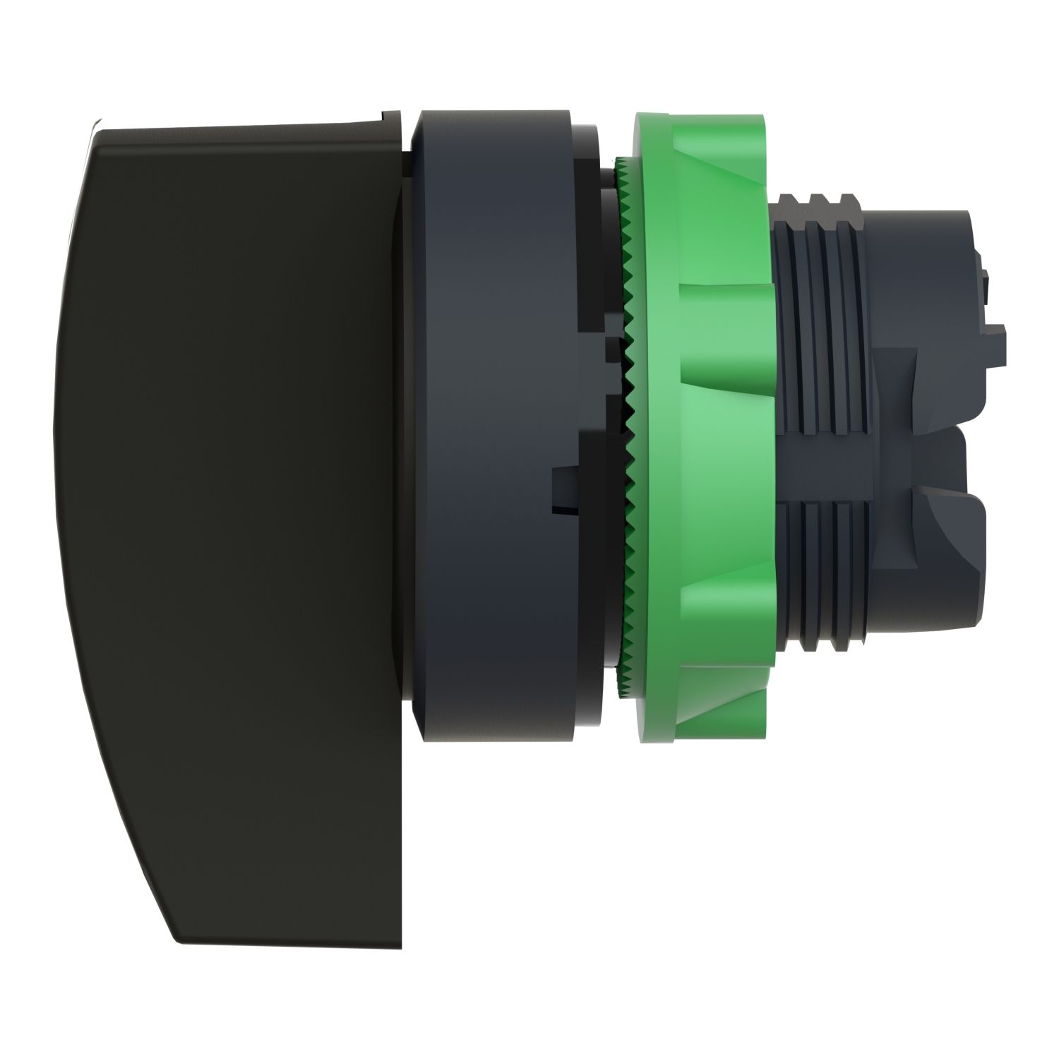 Picture of Head for selector switch, Harmony XB5, plastic, black, 22mm, long handle, 3 positions, spring return to center