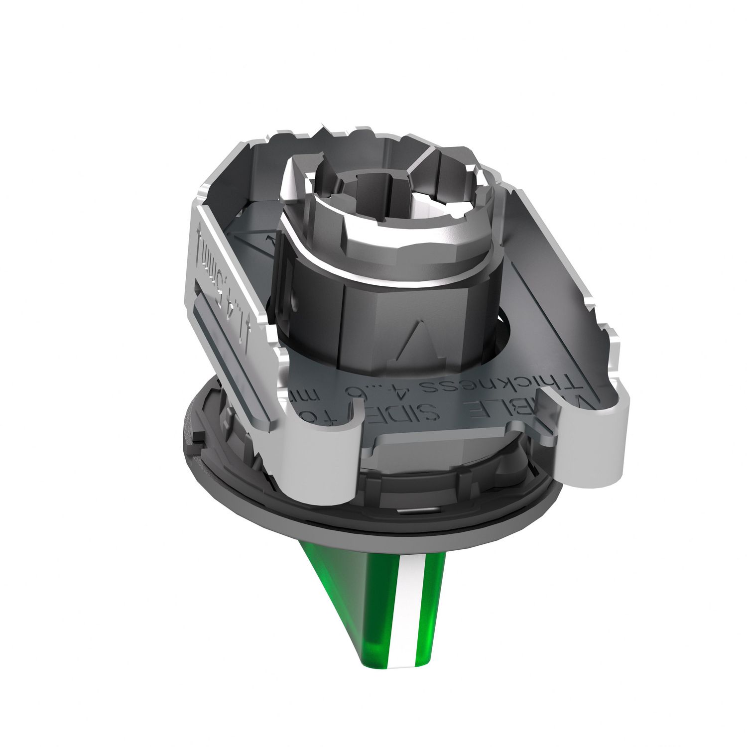 Picture of Head for illuminated selector switch, Harmony XB4, metal, green handle, flush mounted, 30mm, universal LED, 3 positions