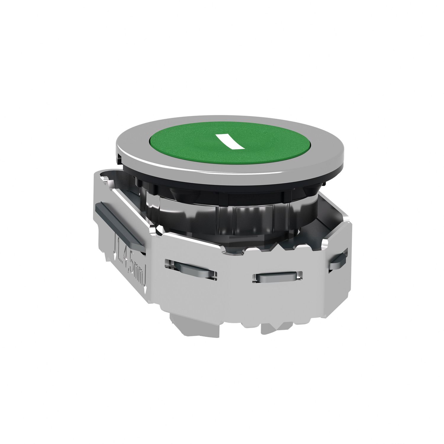 Picture of Flush mounted push button head, Harmony XB4, metal, green, 30mm, spring return, marked I