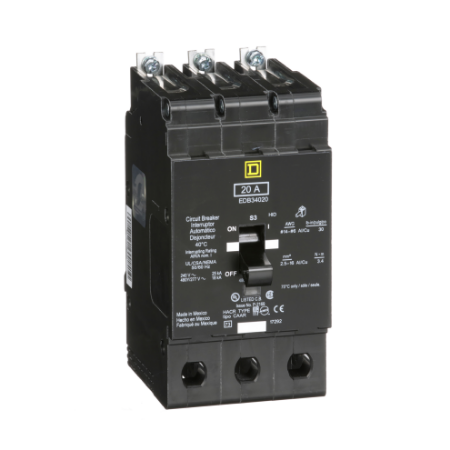 Picture of Mini circuit breaker, E-Frame, 20A, 3 pole, 480Y/277 VAC, 25 kA max, bolt on
