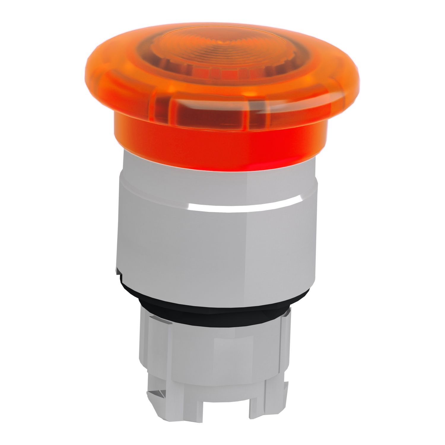 Picture of Head for illuminated push button, Harmony XB4, metal, orange muhroom 40mm, 22mm, universal LED, latching push pull
