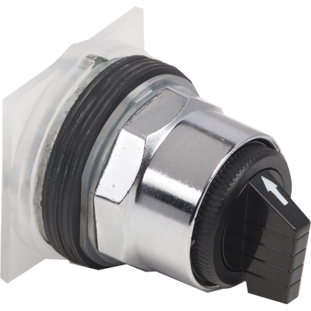 Picture of Selector switch head, Harmony 9001K, metal, standard handle, black, 30mm, 3 positions, spring return right to center