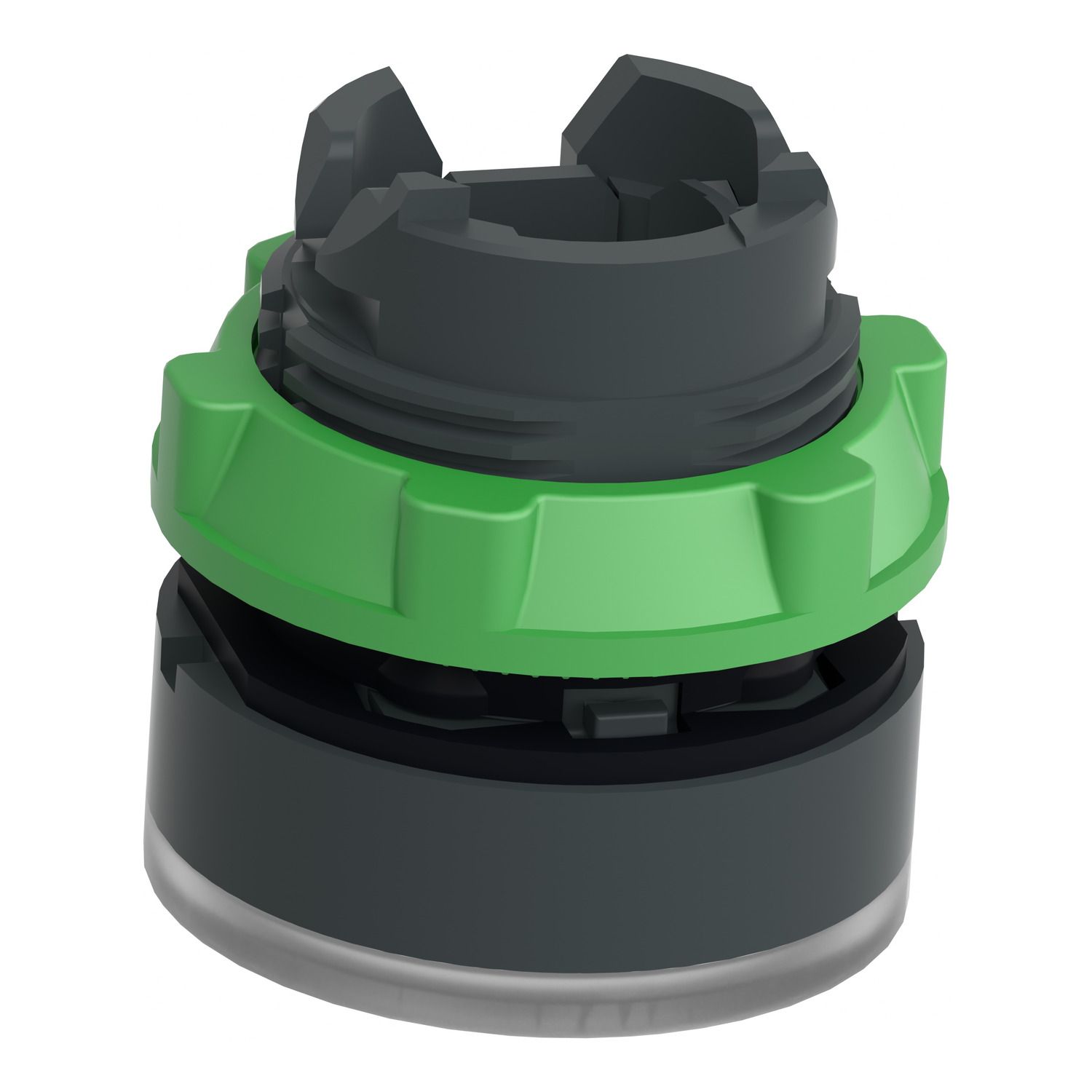 Picture of Head for illuminated push button, Harmony XB5, white flush, 22mm, universal LED, spring return, grooved lens, unmarked