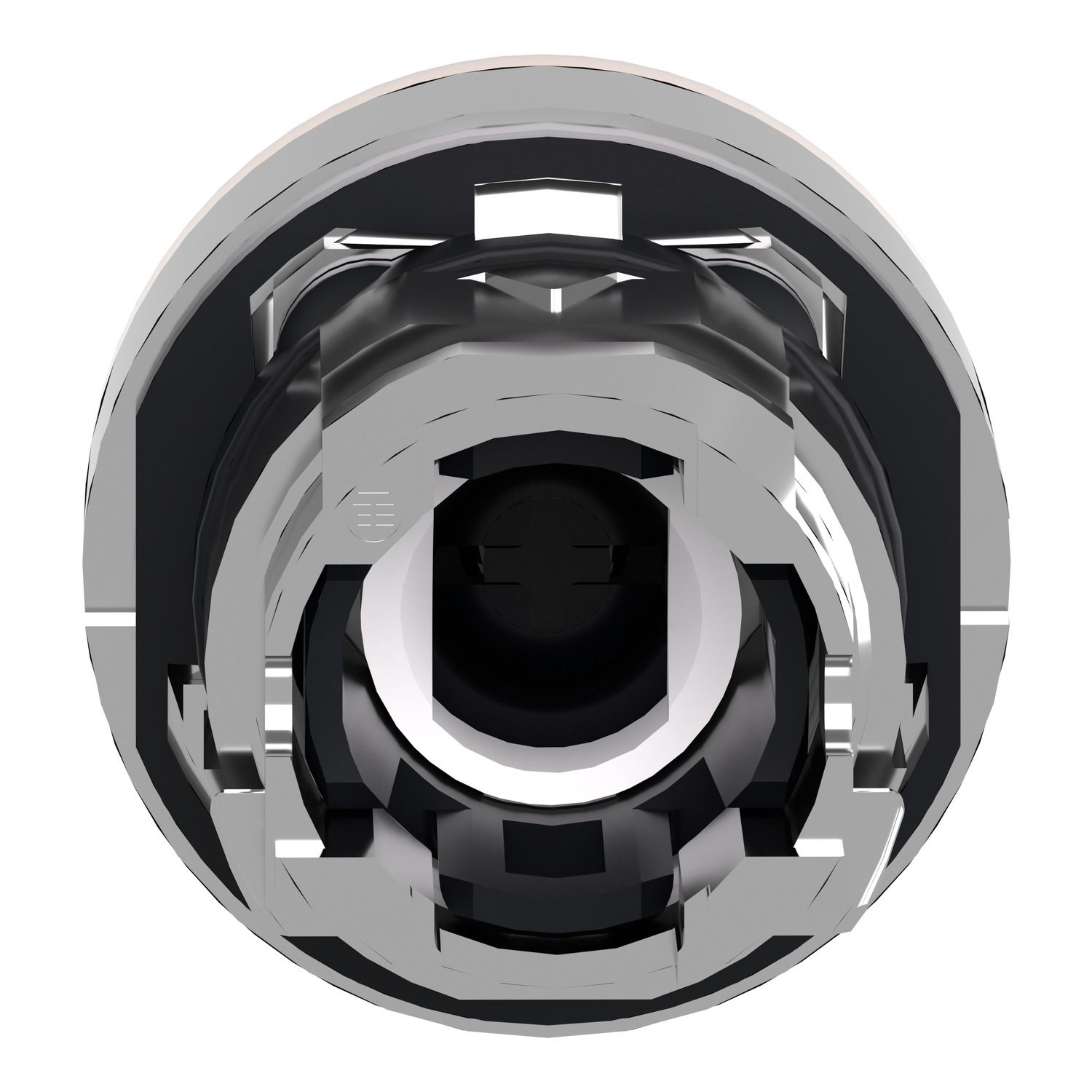 Picture of Head for illuminated push button, Harmony XB4, metal, orange flush, 22mm, universal LED, spring return, grooved lens