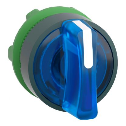 Picture of Head for illuminated selector switch, Harmony XB5, universal LED,  blue handle, 22mm, 3 positions, stay put