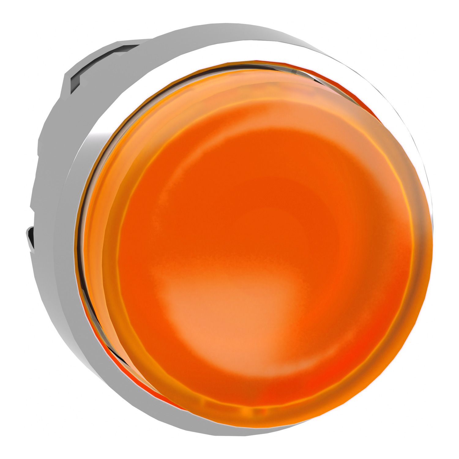 Picture of Head for illuminated push button, Harmony XB4, metal, orange projecting, 22mm, universal LED, spring return, plain lens