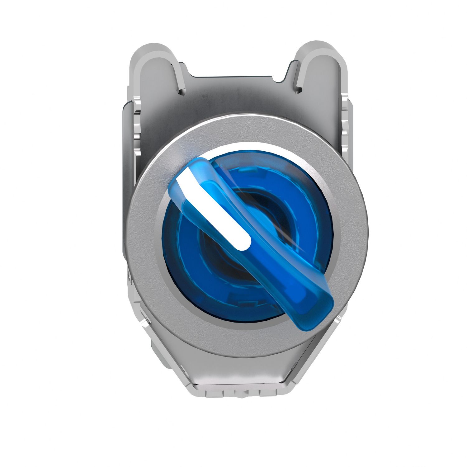 Picture of Head for illuminated selector switch, Harmony XB4, metal, blue handle, 30mm, universal LED, 2 positions, spring return