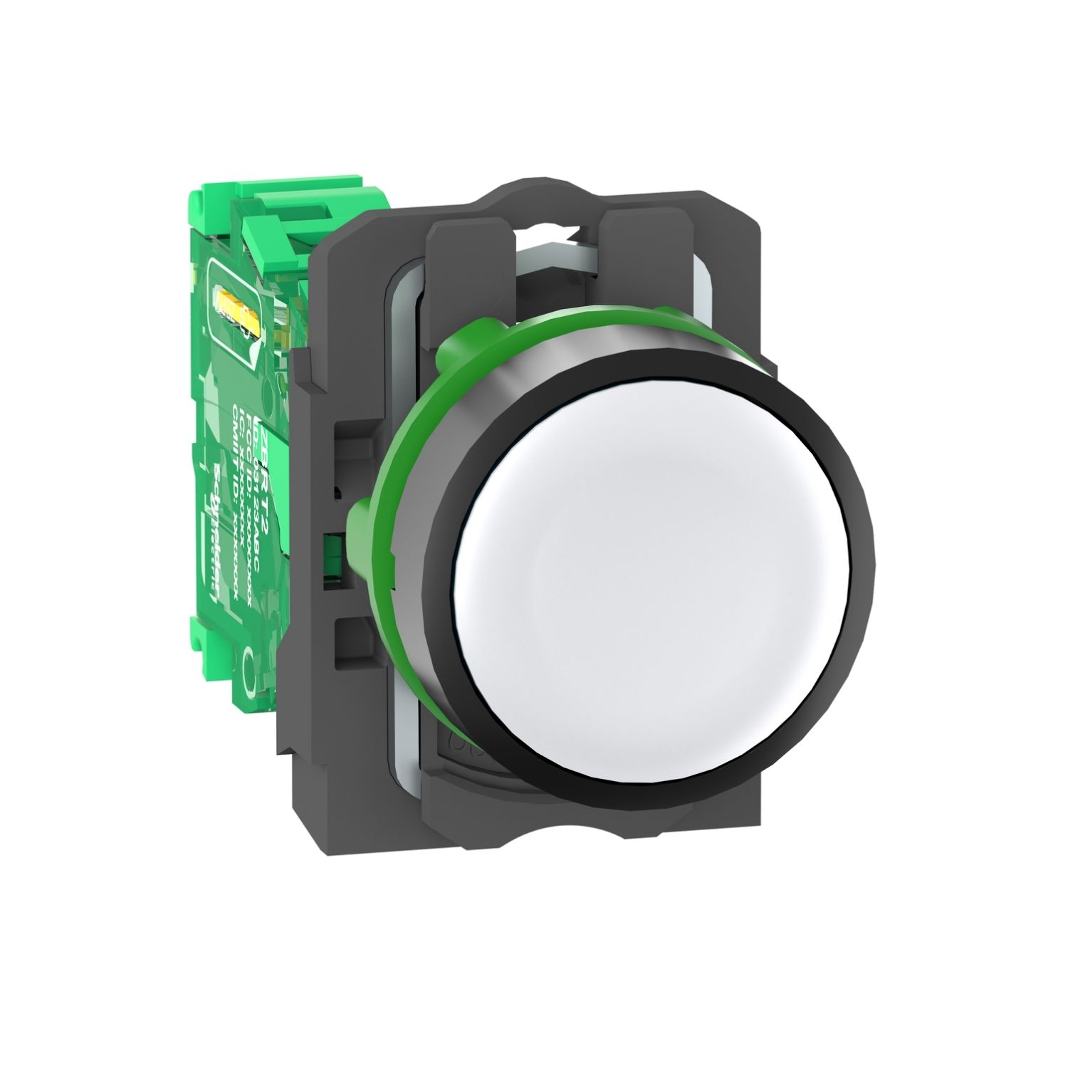 Picture of Wireless and batteryless transmitter, Harmony XB5R, push button, plastic, white, 22mm, spring return