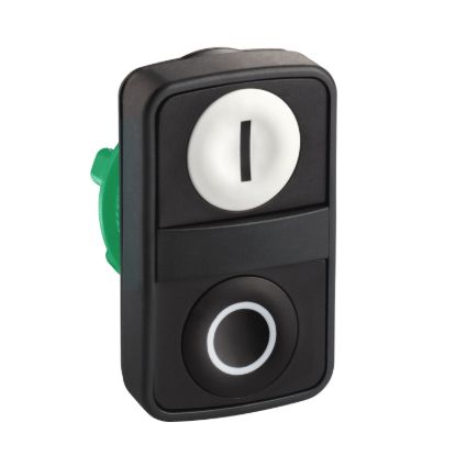 Picture of Head for double headed push button, Harmony XB5, plastic, 22mm, 1 white flush marked I + 1 black flush marked O