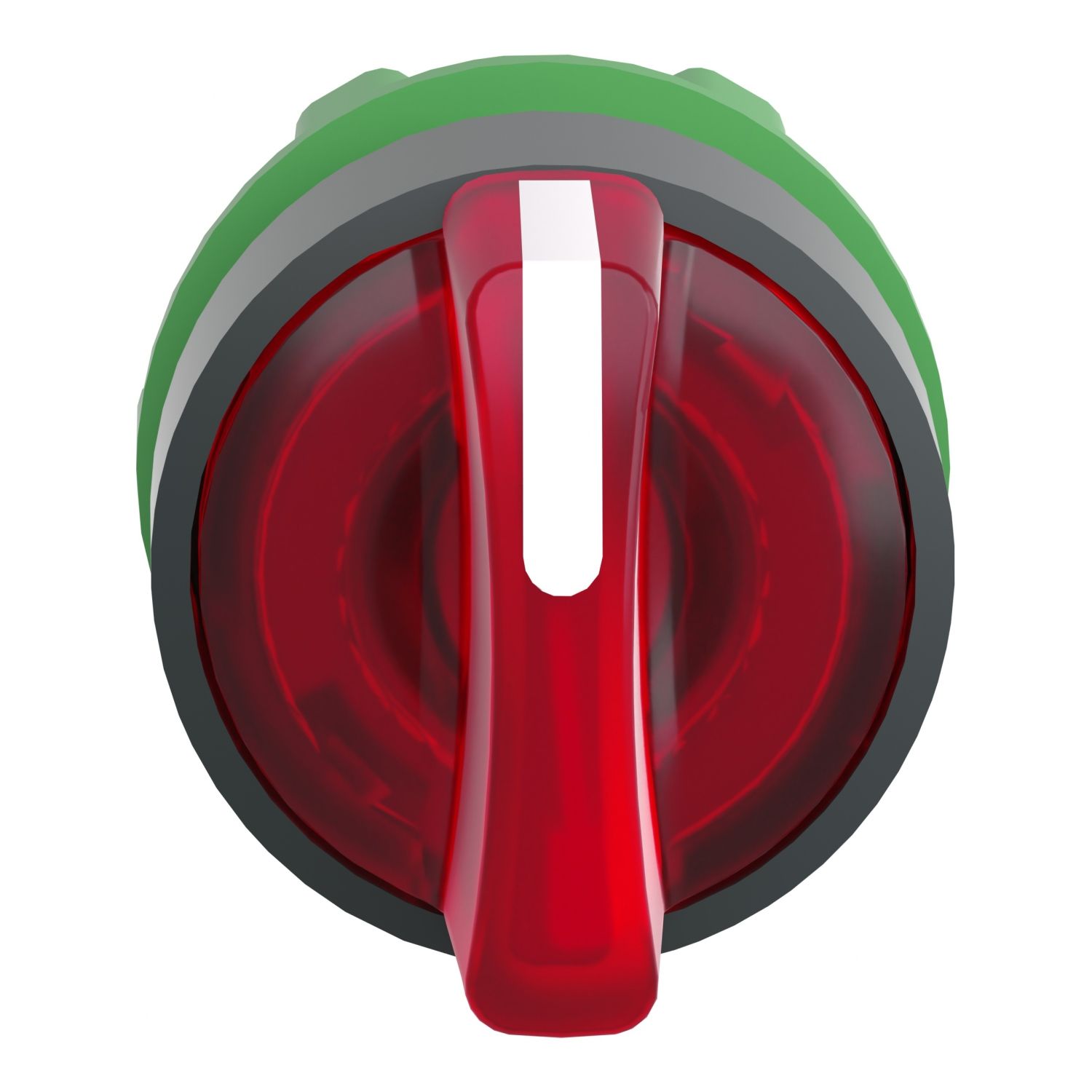 Picture of Head for illuminated selector switch, Harmony XB5, dark grey plastic, red handle, 22mm, universal LED, 3 positions, to center