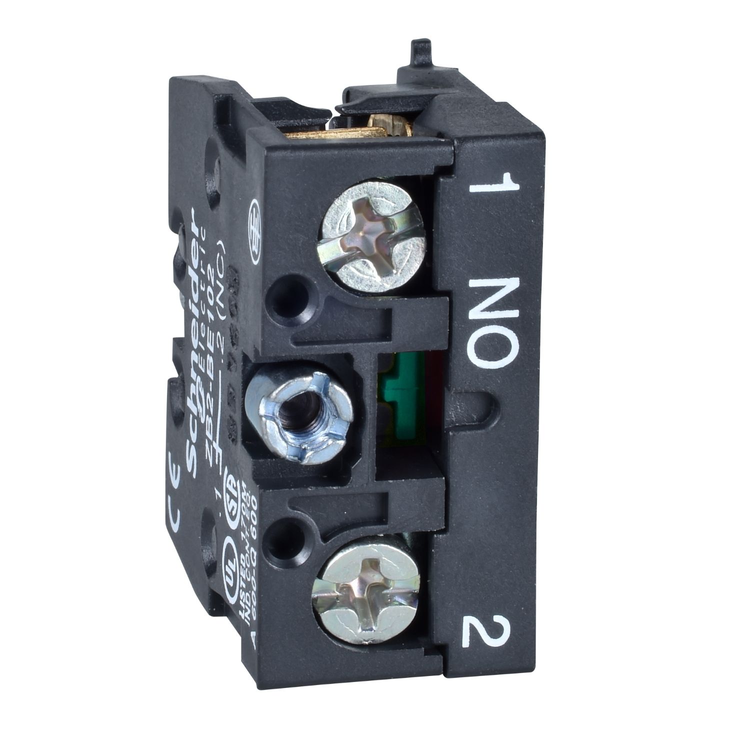Picture of Contact block, Harmony XAC, single contact, spring return, 1 speed, front mounting, screw clamp terminal, 1NO