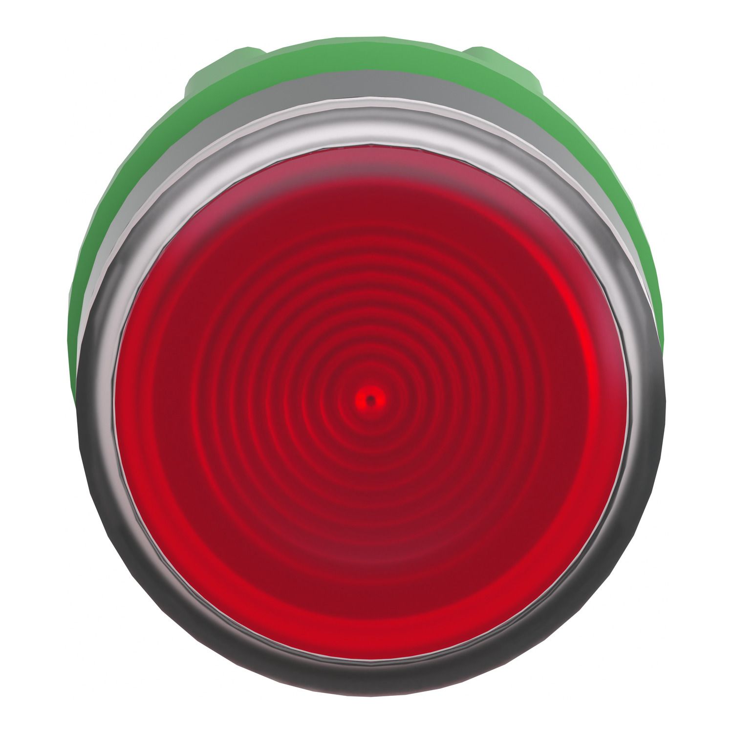 Picture of Head for illuminated push button, Harmony XB5, red flush, 22mm, universal LED, spring return, grooved lens, unmarked