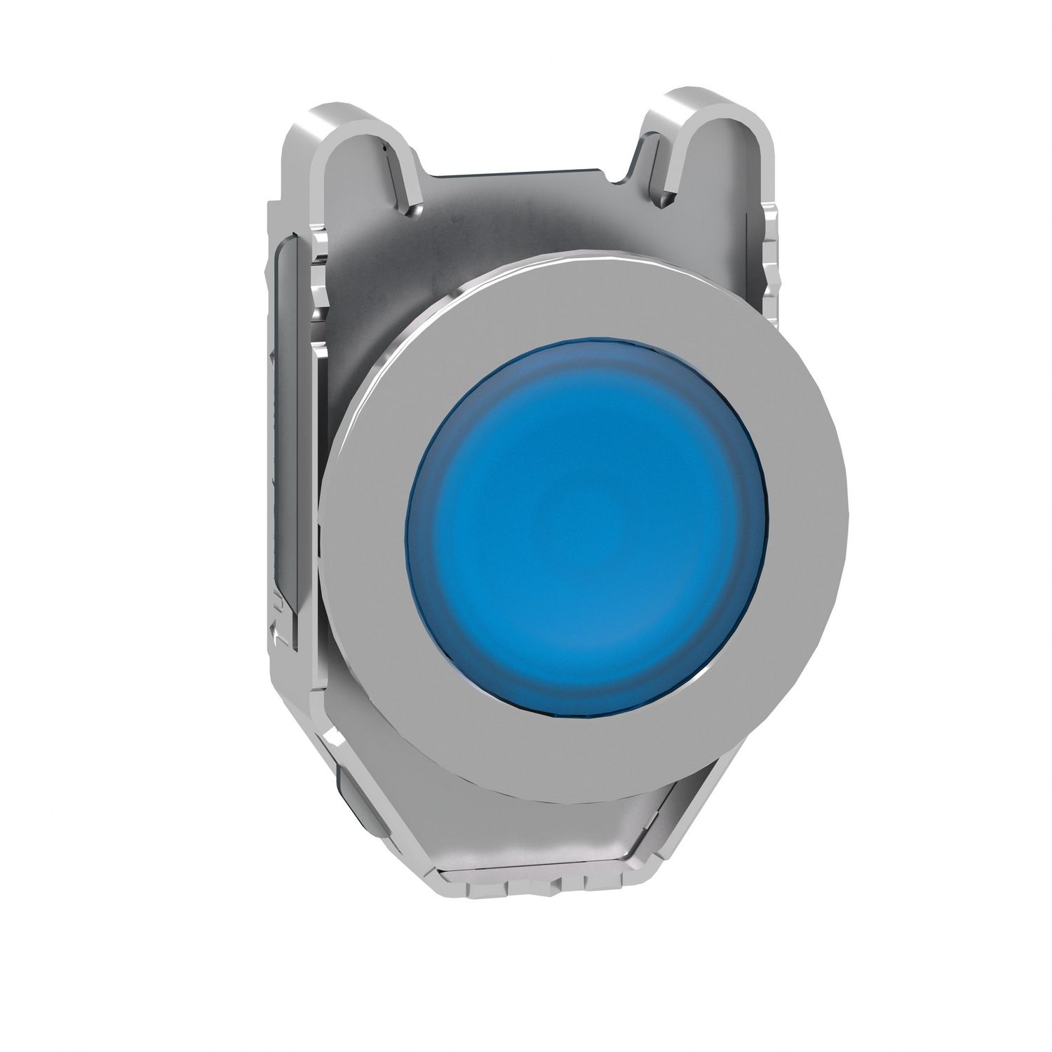 Picture of Head for illuminated push button, Harmony XB4, metal, blue flush mounted, 30mm, universal LED, unmarked