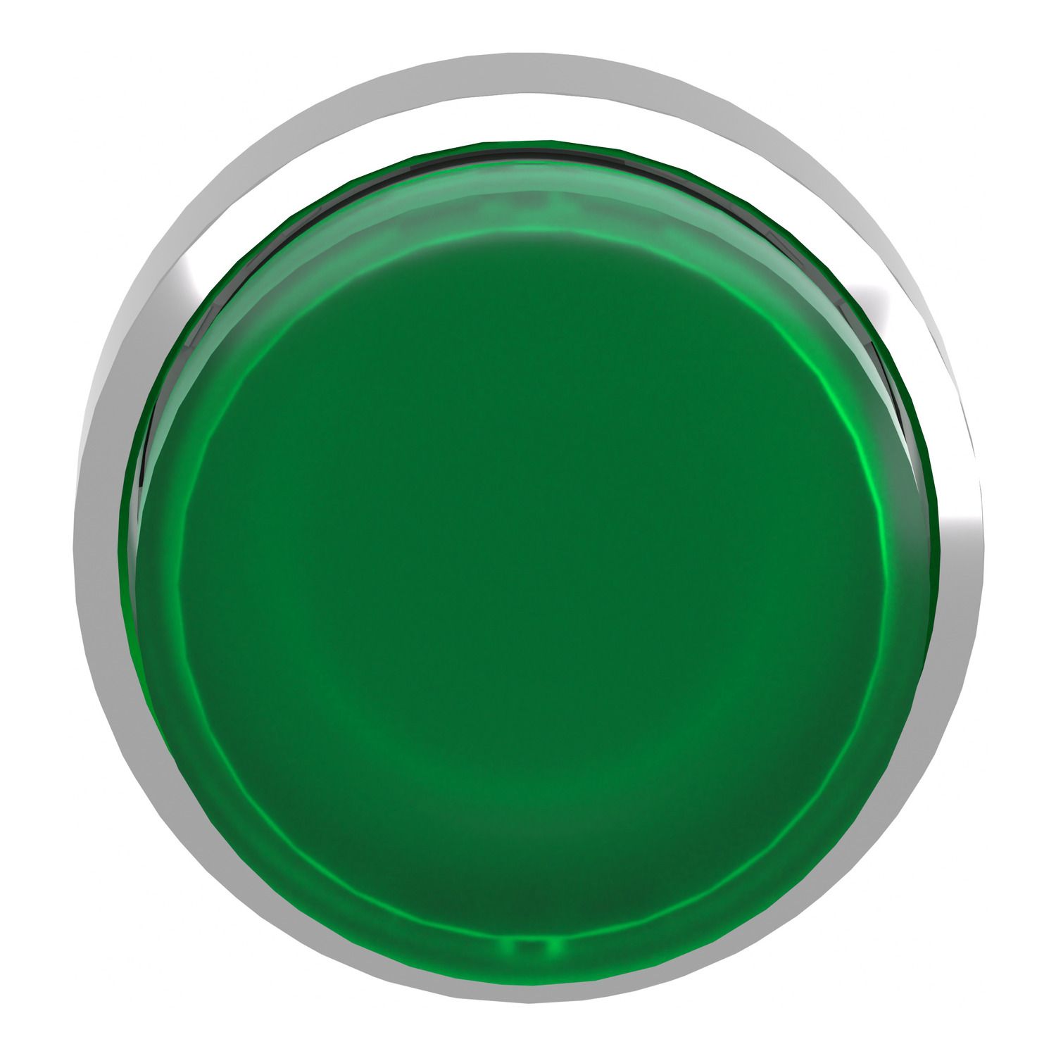 Picture of Head for illuminated push button, Harmony XB4, metal, green projecting, 22mm, universal LED, spring return, plain lens