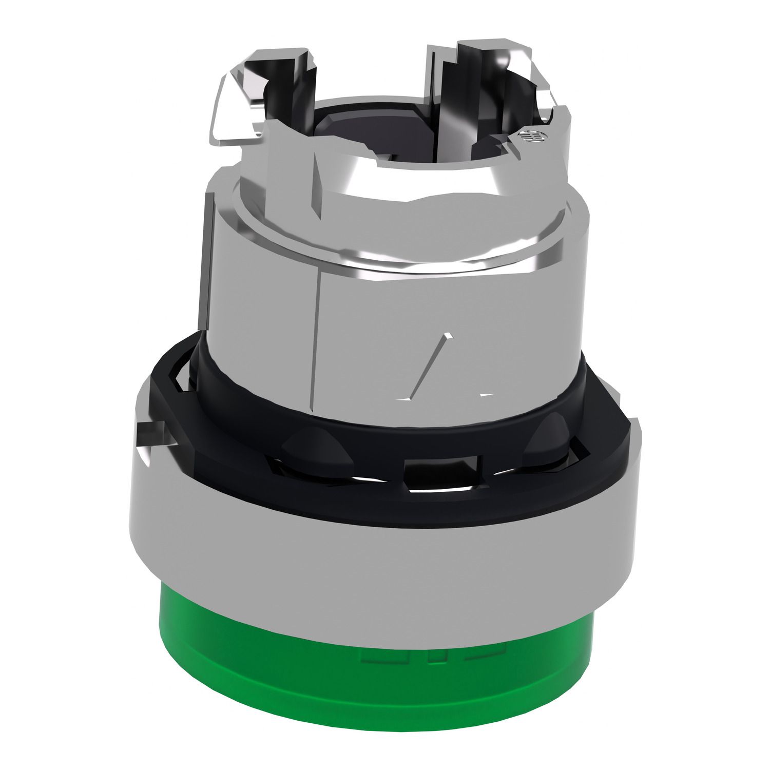 Picture of Head for illuminated push button, Harmony XB4, metal, green projecting, 22mm, universal LED, spring return, plain lens