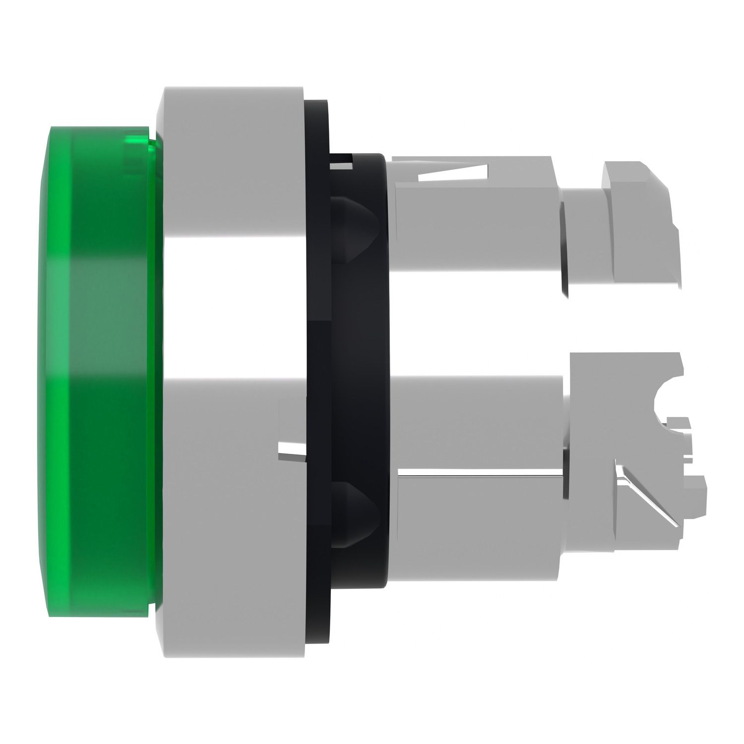 Picture of Head for illuminated push button, Harmony XB4, metal, green projecting, 22mm, universal LED, spring return, plain lens