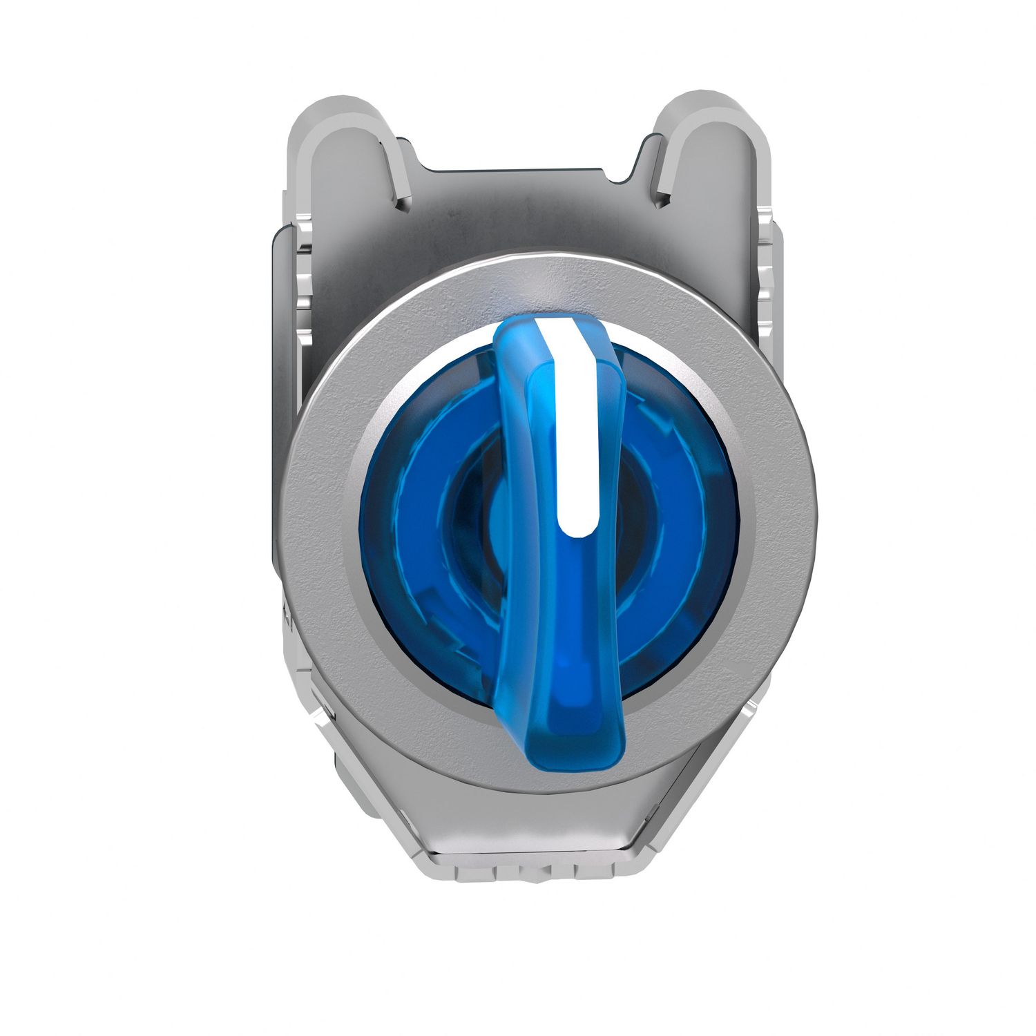 Picture of Head for illuminated selector switch, Harmony XB4, metal, blue handle, flush mounted, 30mm, universal LED, 3 positions