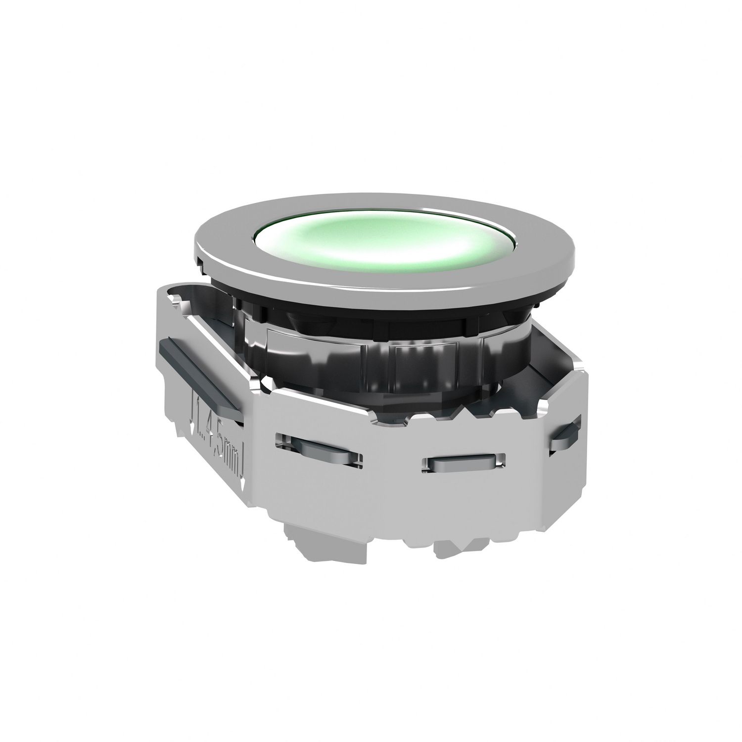 Picture of Head for illuminated push button, Harmony XB4, metal, green flush mounted, 30mm, universal LED, for legend of insertion