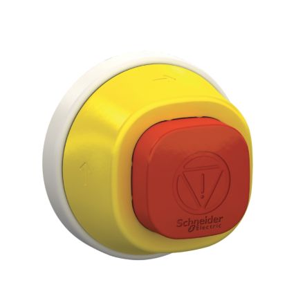 Picture of Antimicrobial Illuminated emergency stop head, Harmony XB5, plastic, red, 22mm, trigger latching turn to release, red LED, 110...120V AC