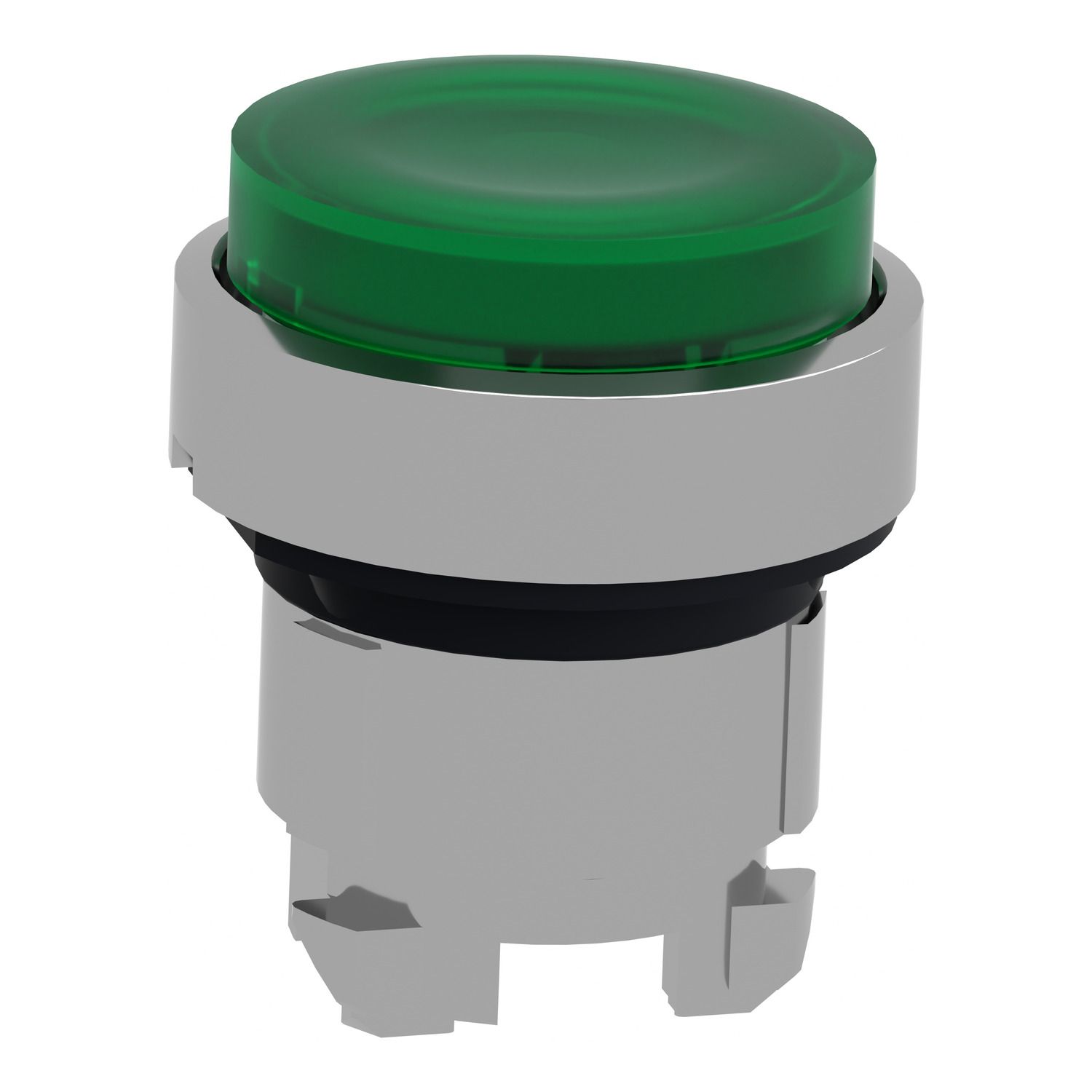 Picture of Head for illuminated push button, Harmony XB4, metal, green projecting, 22mm, push push, universal LED, unmarked