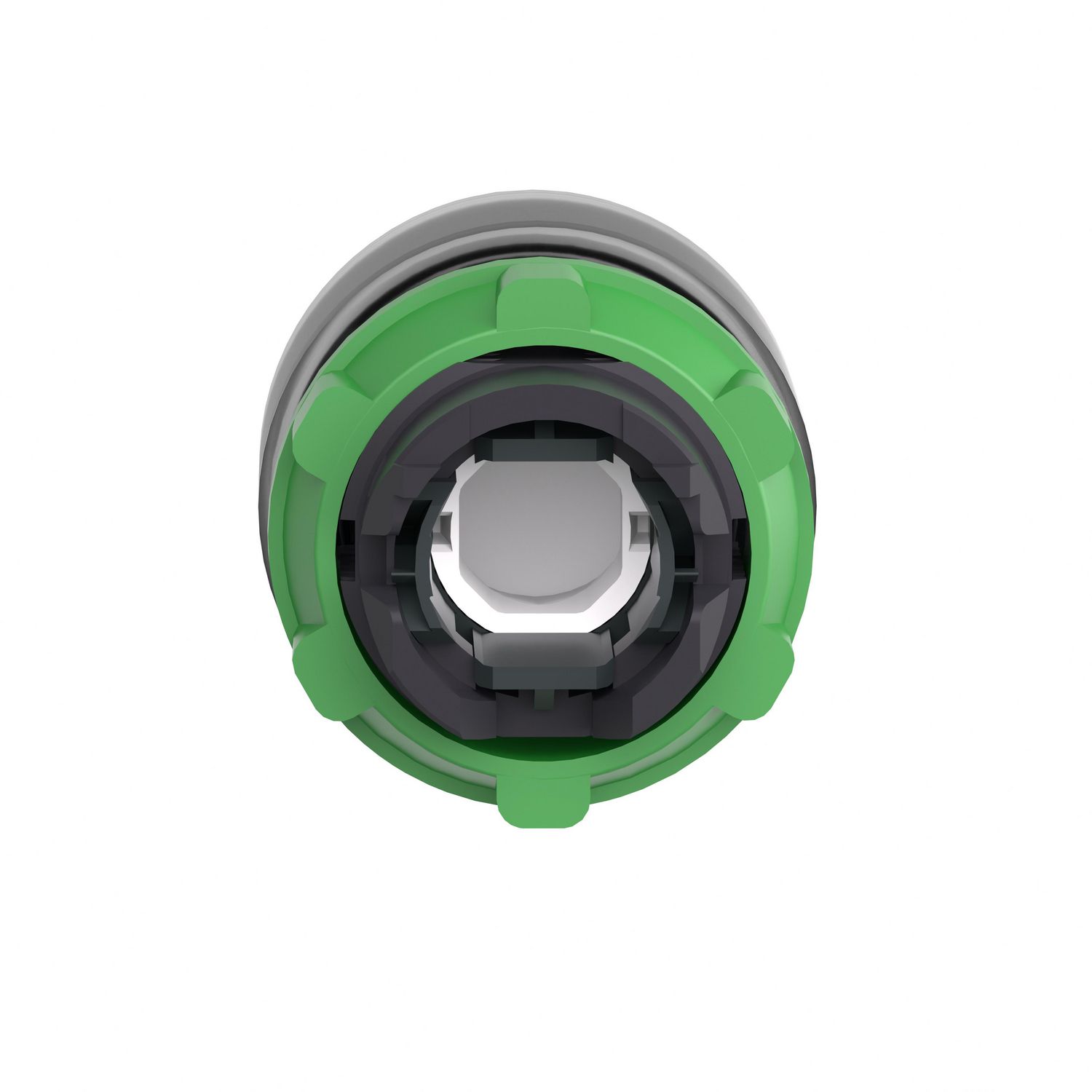 Picture of Head for illuminated push button, Harmony XB5, white flush, 22mm, universal LED, spring return, clear boot, unmarked