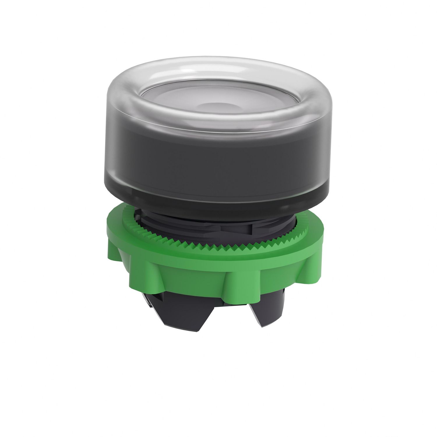 Picture of Head for illuminated push button, Harmony XB5, white flush, 22mm, universal LED, spring return, clear boot, unmarked